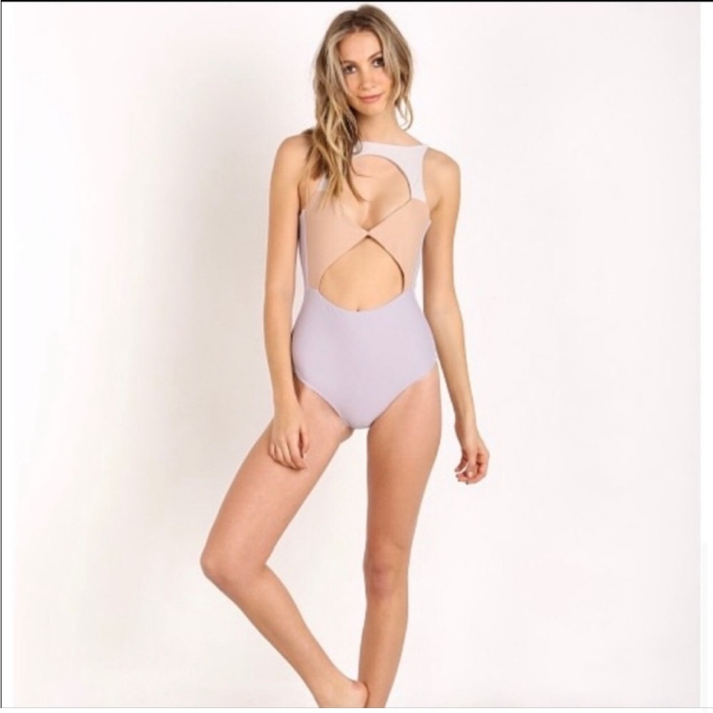 Boys + arrows Free People Pink and Yellow Cut-Out One Piece Swimsuit - Picture 4 of 6